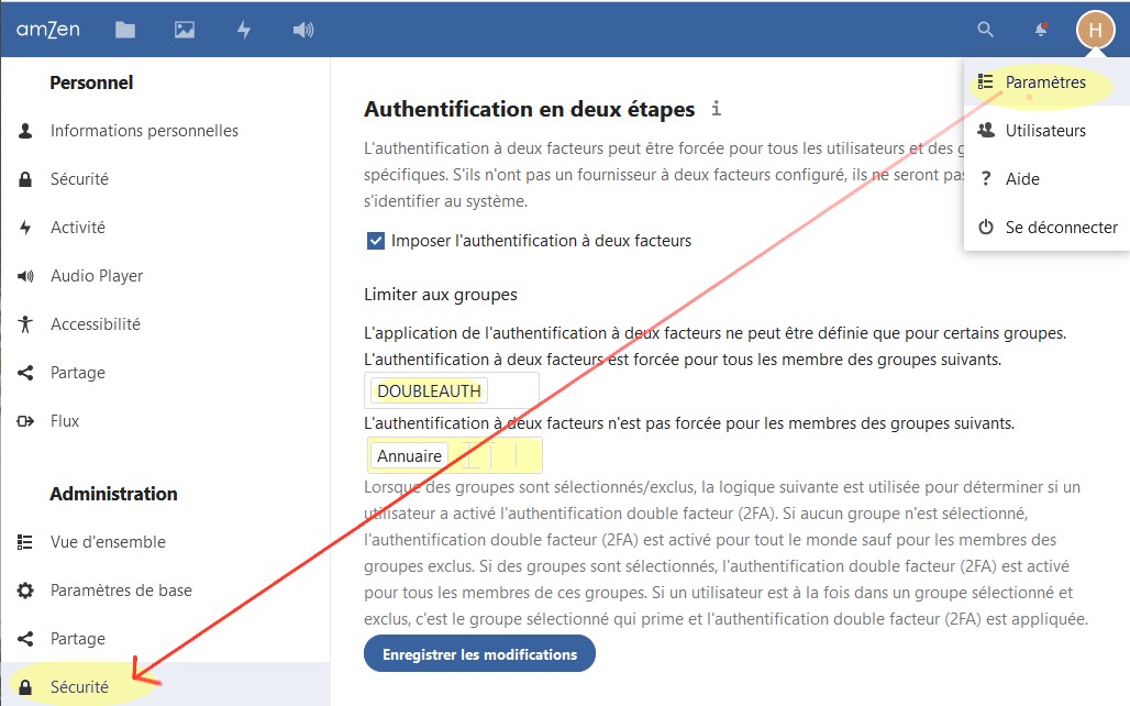 parametre auth deux facteurs 01