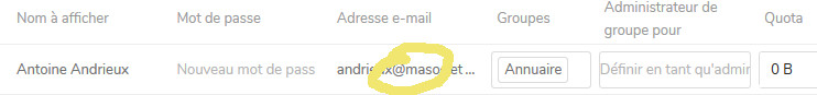 email utilisateur