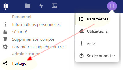 menu parametre partage 0